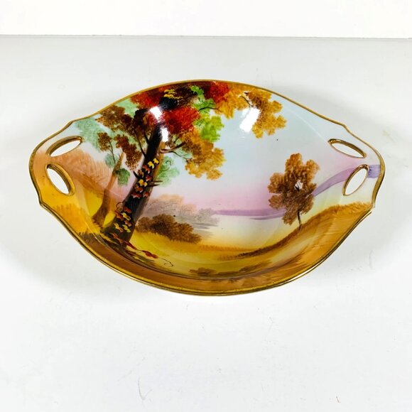 Antique Nippon Autumn Pierced Bowl Decorative Fall Foliage Hand Painted Dish - Picture 11 of 11